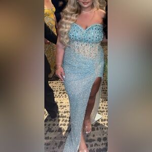 Elegant Baby Blue Beaded Dress